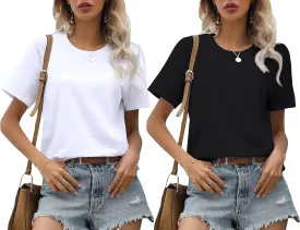 Women's Casual Loose Short Sleeve Crewneck T-Shirts Solid Color Basic Summer Tops