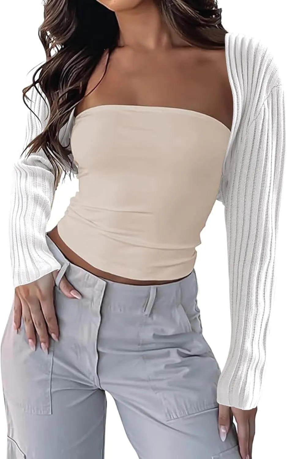 Womens Summer Crop Bolero Cardigan Sweater Long Sleeve Open Front Knit Shrug for Dress 2024